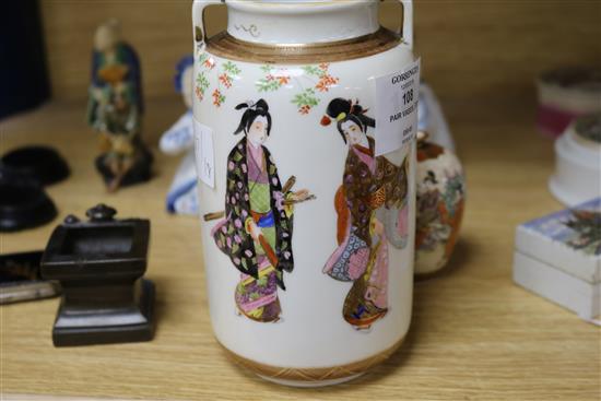 A pair of Satsuma miniature vases, figures, etc.